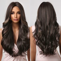 dark brown highlight synthetic wigs long wavy middle part hair wig for black women cosplay heat resistant daily use hair wigs