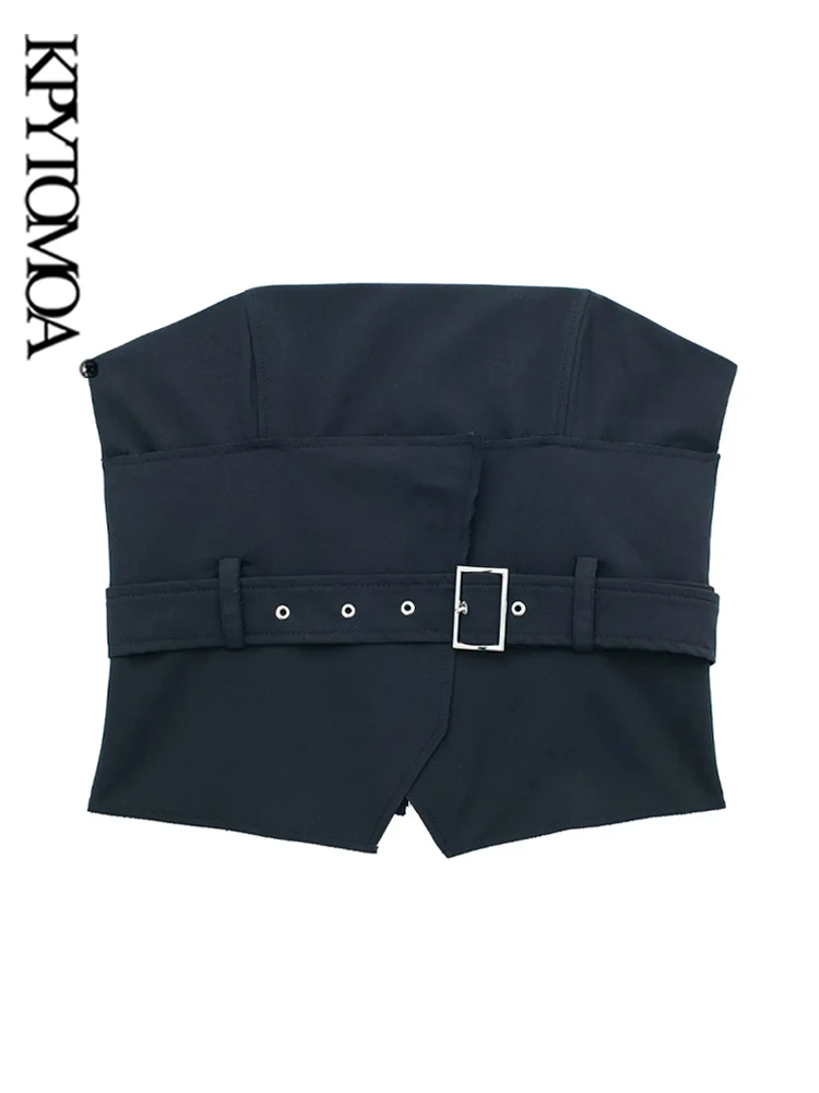 

KPYTOMOA Женская мода с поясом без бретелек укороченный бюстье винтажный с прямым вырезом и молнией сзади женский бюстье