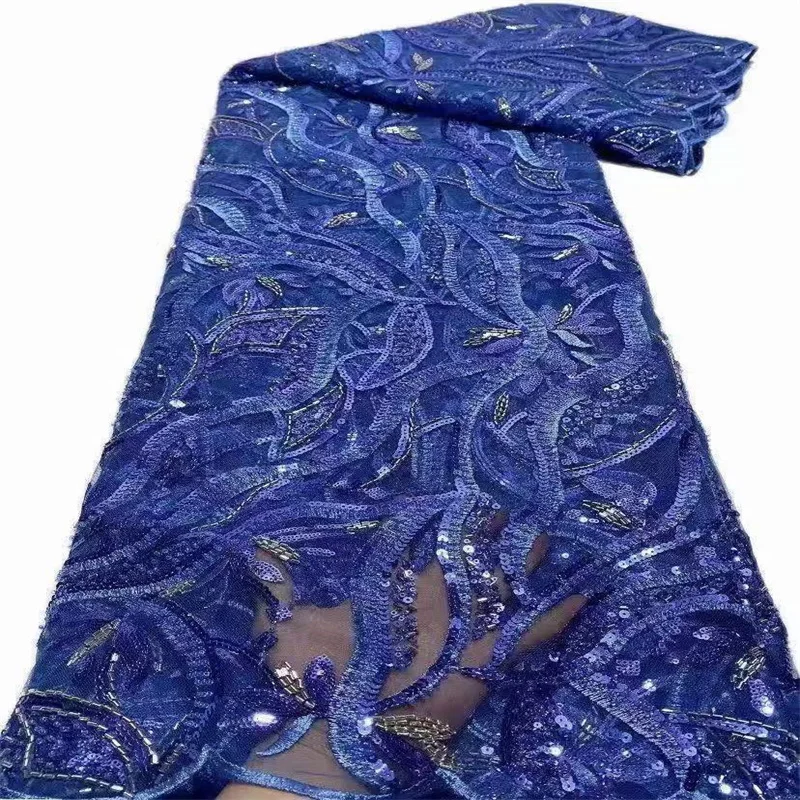 Африканские блестки, сетчатая кружевная ткань 2022, синее высококачественное кружево, элегантное нигерийское строчко, французское Тюлевое кружево 4599B