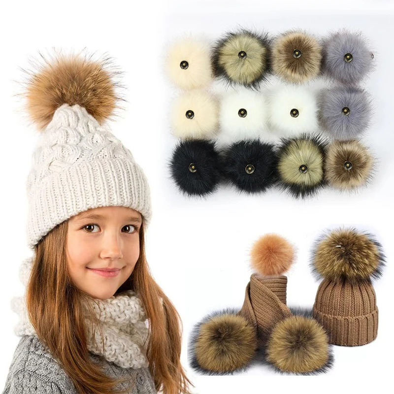 

2pcs DIY Faux Fox Fur Fluffy Pompom Ball for Hats Shoes Scarves Bags Artificial Ball Cap Accessories with Buckle Multicolor