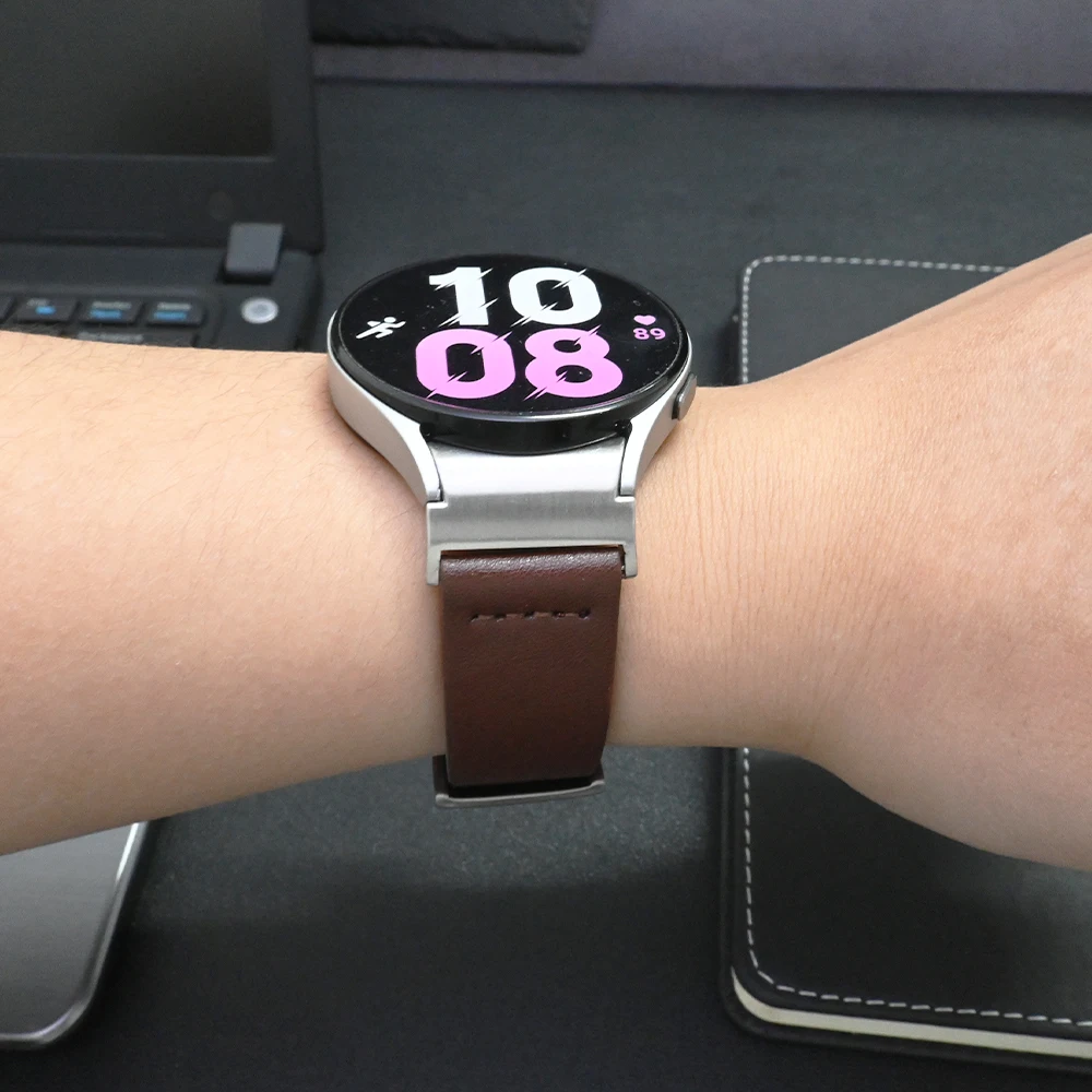 Ремешок кожаный для Samsuang Galaxy Watch 6Classic быстросъемный браслет 5Pro 45 мм без зазора 47 43