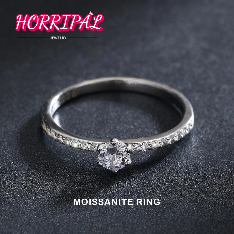 

HORRIPAL 4.5mm D Color Moissanite Ring 6 Claws Elegant Classic Ring S925 Silver 18k White Gold Plated Match Set Ring For Woman