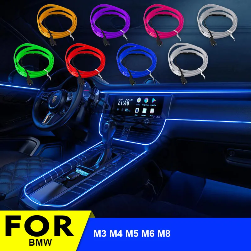 

Декоративные лампы для салона автомобиля, светодиодные ленты холодсветильник для BMW M3, M4, M5, M6, M8, X5, E53, E70, F15, F85, G05, 1 м, 2 м, 3 м, 4 м, 5 м