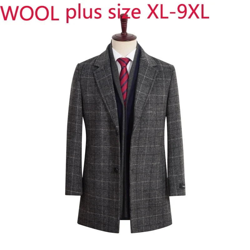 

New Arrival Fashion Super Large Winter Men Oversized Plaid Printed Wool Coat Suit Collar Windbreaker Casual Plus Size XL-8XL 9XL