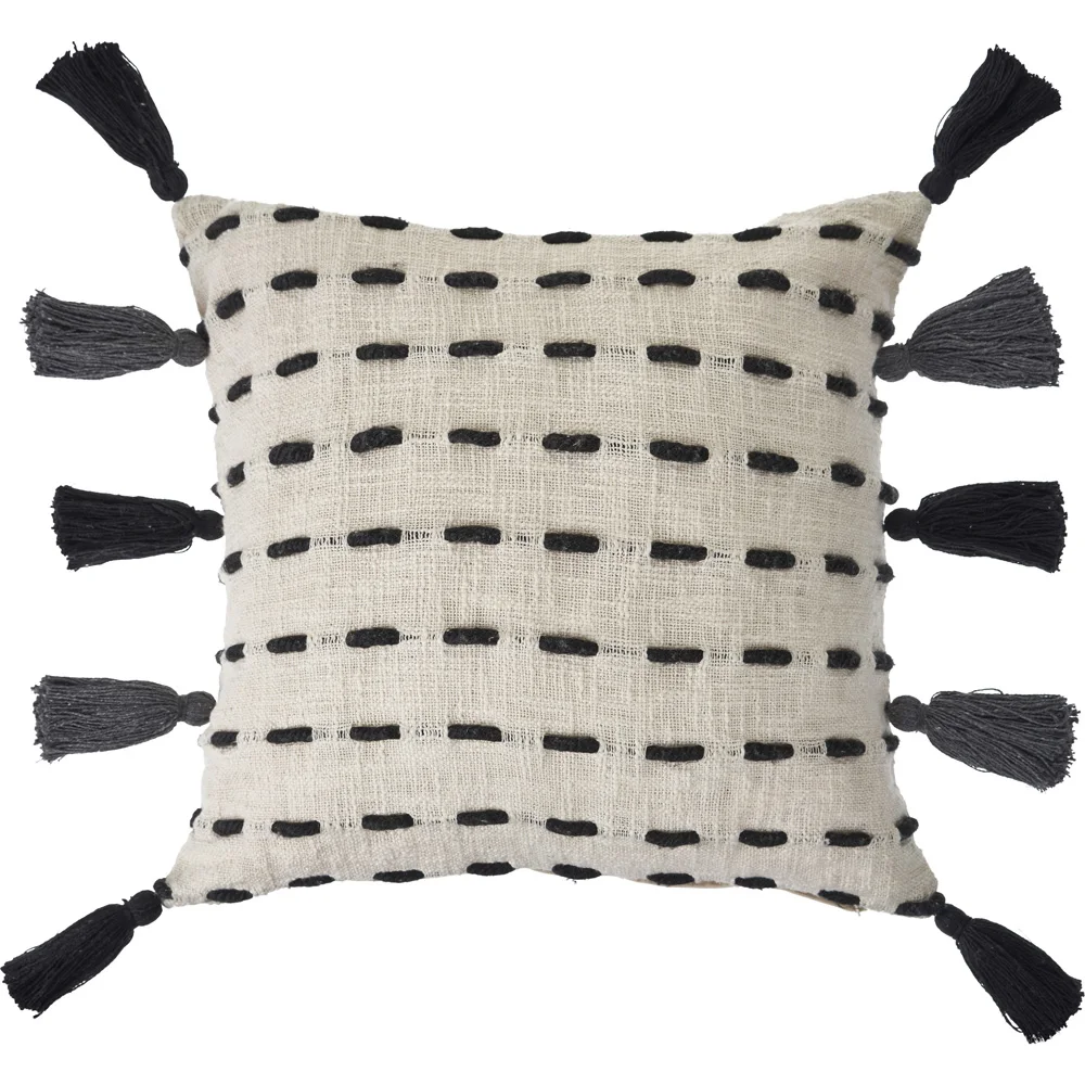 

20" x 20" Hand-Woven Black/ Cream Stripe Cotton Blend Pillow Cover