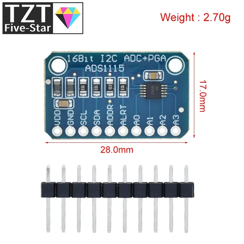 ADS1115 16-битный модуль I2C прецизионный ADC 4-канальная макетная плата Pro усилитель 2 0 в