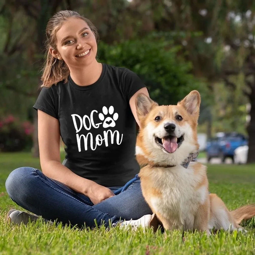 

Dog Mom Letter Print Women Summer Tshirt Short Sleeve Round Neck Dog Lover Graphic Tees Female Streetwear Clothes Tops Camisetas