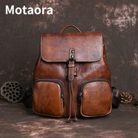 motaora vintage genuine leather backpacks for women luxury designer bags 2022 new leisure solid color cowhide travel backpack
