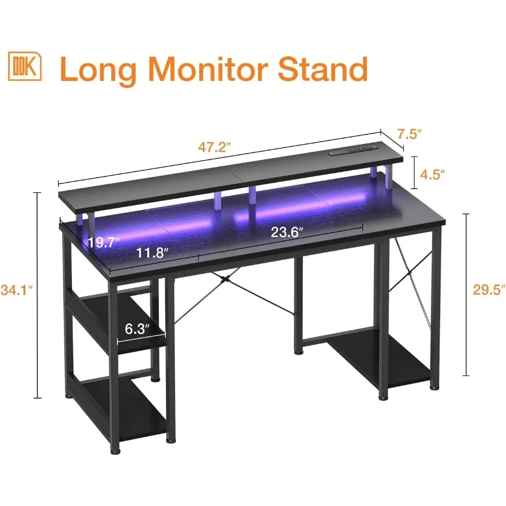 48-дюймовый игровой стол с фонариками и розетками питания компьютерный