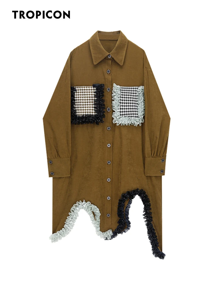 

TROPICON Spring Long Sleeve Asymmetrical Mini Dresses For Women 2022 Spring Button Collar Designer Shirt Dress Korean Fashion