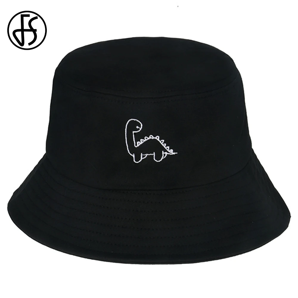

FS Black Fisherman Hat Cotton Embroidered Mens Hip Hop Hats Womens Sunshade Panama Cap Streetwear Outdoor Mountaineering Caps