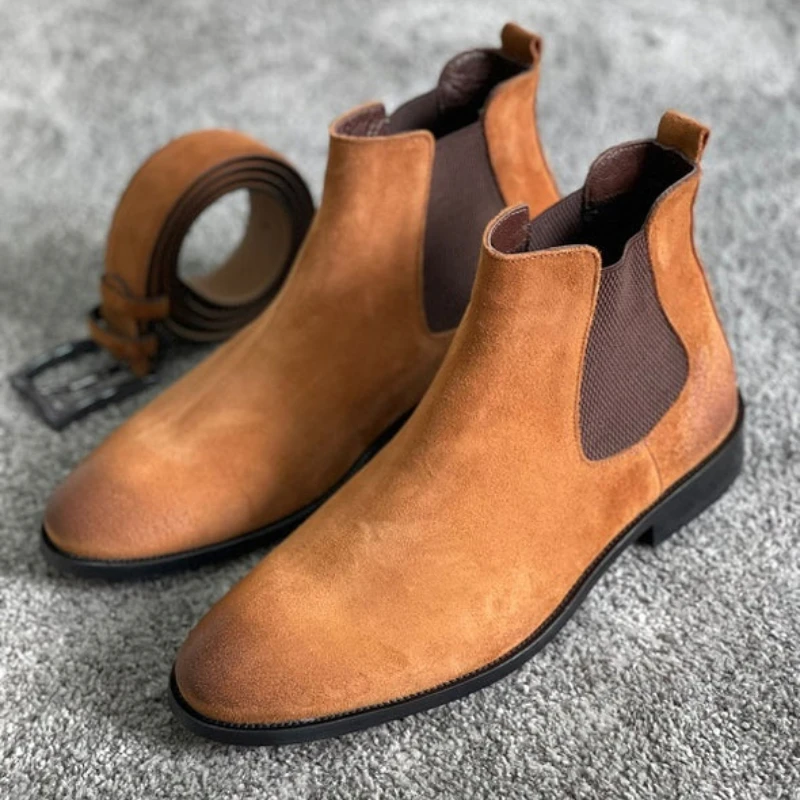 

Men Shoes Fashion Versatile Classic Premium Tan Faux Suede Slip-On Comfortable Everyday Business Casual Chelsea Boots ZQ0798