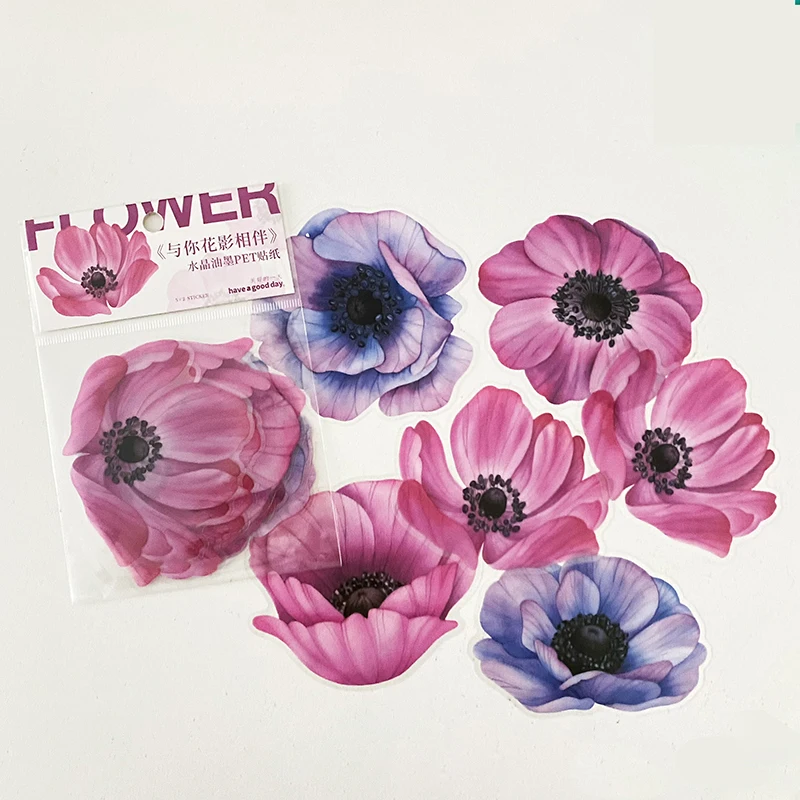 

10 Pcs /pack Big Size Watercolored Ink Flowers Waterproof Decorative Stickers