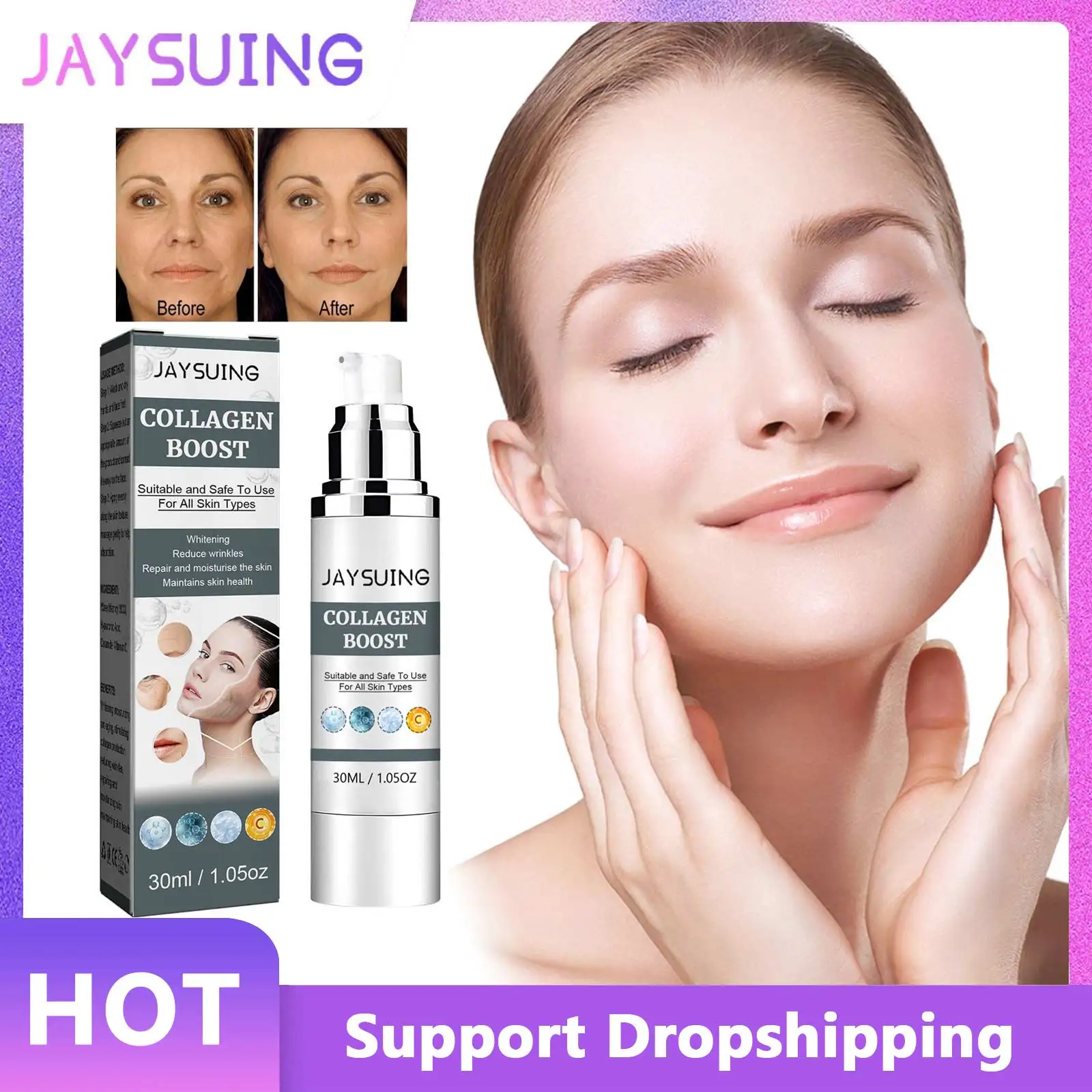 

Collagen Boost Serum Anti Aging Lifting Firming Face Skin Wrinkle Removal Moisturizing Whitening Fade Fine Lines Essence Liquid
