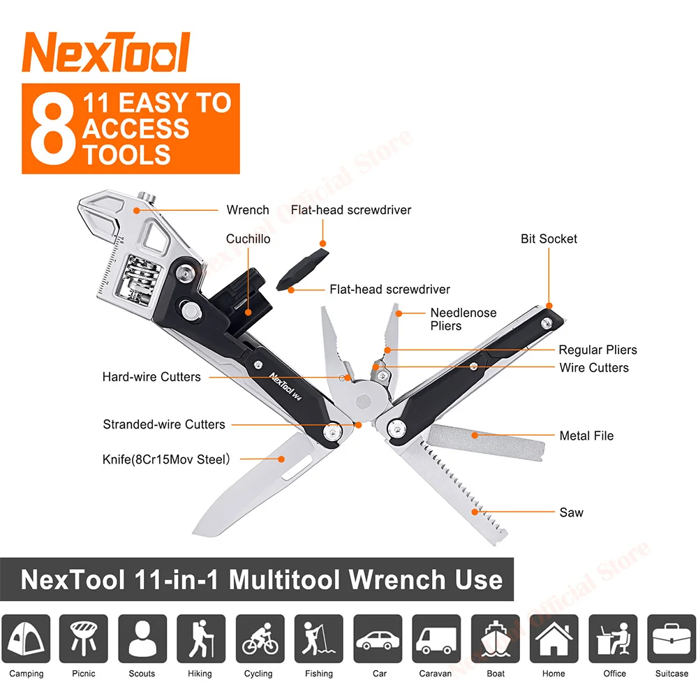 Фото NexTool Мультитул-ключ W4 11-в-1 Регулируемый гаечный ключ Плоскогубцы Складной нож Ручные инструменты Отвертка Деревообрабатывающая пила Инструменты для обработки древесины №3