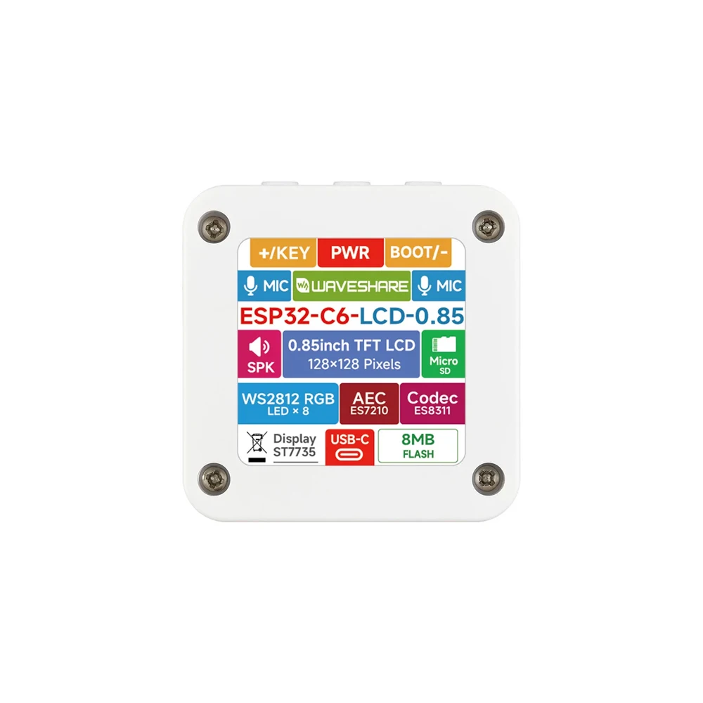 Плата разработки ESP32-C6 с 0,85-дюймовым ЖК-дисплеем, RGB-подсветкой, Wi-Fi 6, Bluetooth 5, RISC-V, голосовым взаимодействием AI и двумя микрофонами для умного дома (art.: 3920db55d962d) - 3920db55d962d