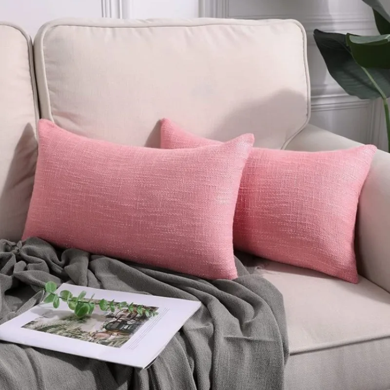 

Inyahome 2Pcs Square Throw Pillows Covers Linen Soft Sofa Pink Pillowcase With Zipper For Farmhouse Outdoor Decor Coussin Canapé