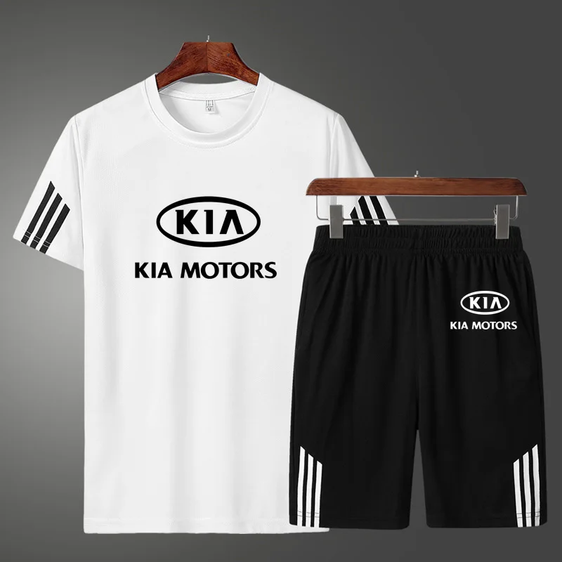 

2022Fashion KIA Car Logo Printing Summer Men's T-shirt Casual Cotton High Quality Men's short sleeve + shorts two-piece suit