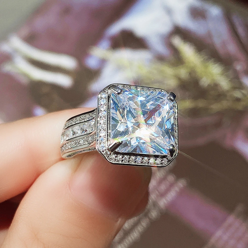 

Huitan 13MM Square Cubic Zirconia Rings for Women Gorgeous Wedding Engagement Accessories Silver Color Band Fashion Jewelry 2023