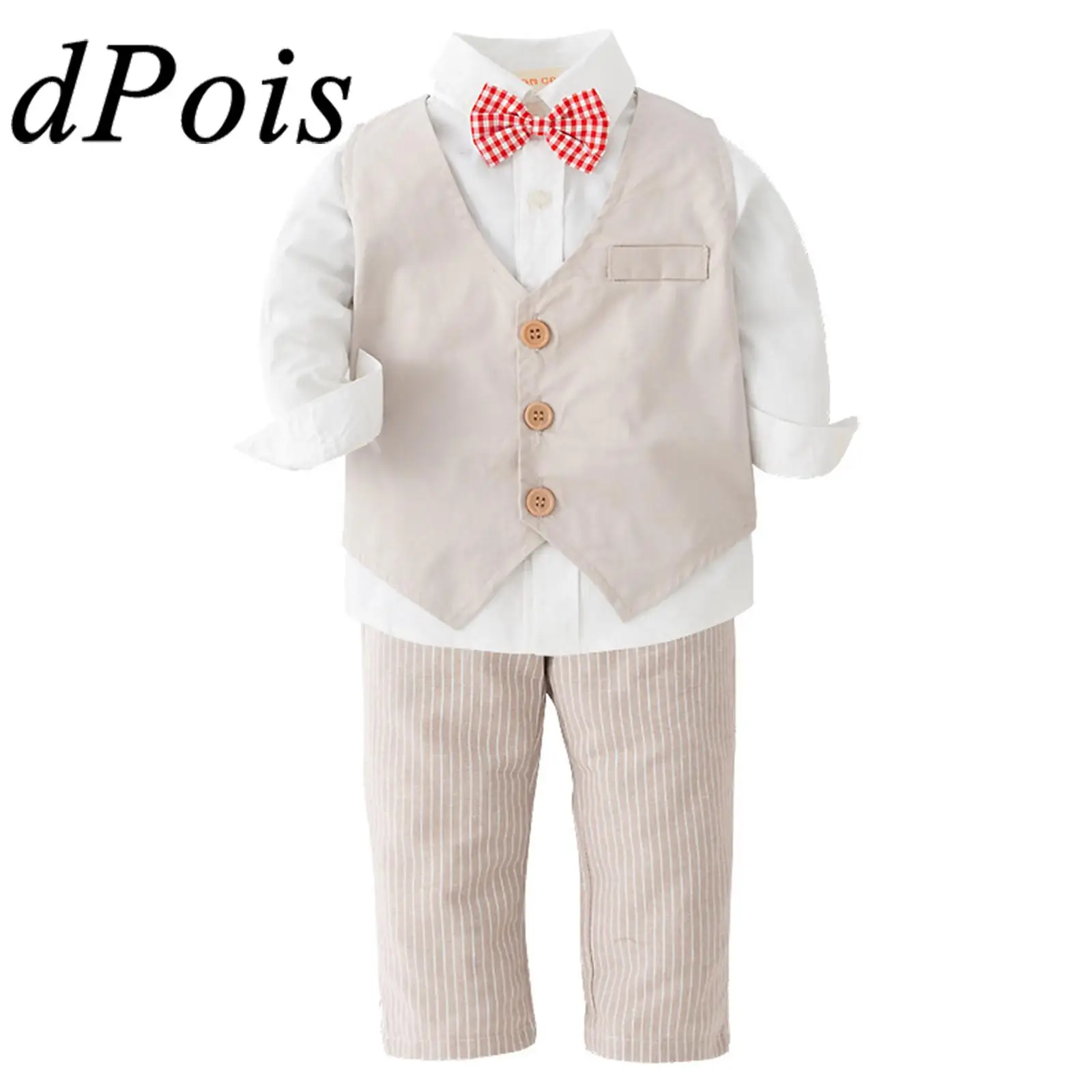 

Детская рубашка с длинным рукавом, жилет, полосатые брюки, школьная форма для мальчиков