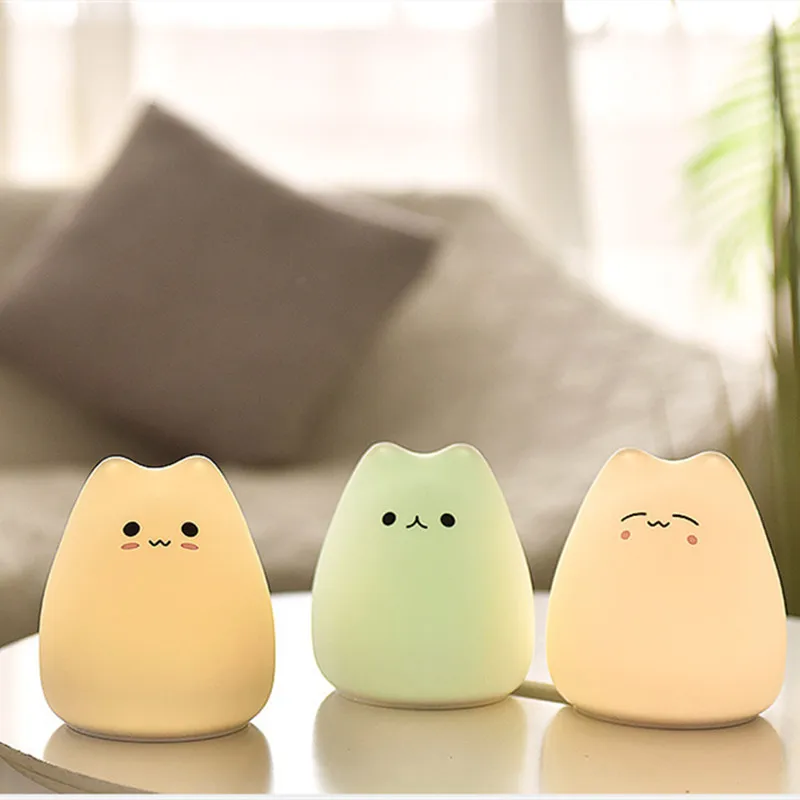 

New kitten patting silicone lamp children's battery creative cartoon colorful LED Mini atmosphere sensing night lamp