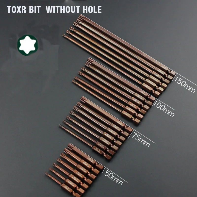 50mm/75mm/100mm/150mm Torx Screwdriver Bit Magnetic Without Hole Screwdriver Bit Set 1/4  Hex Shank for Electric Drill Air Batch