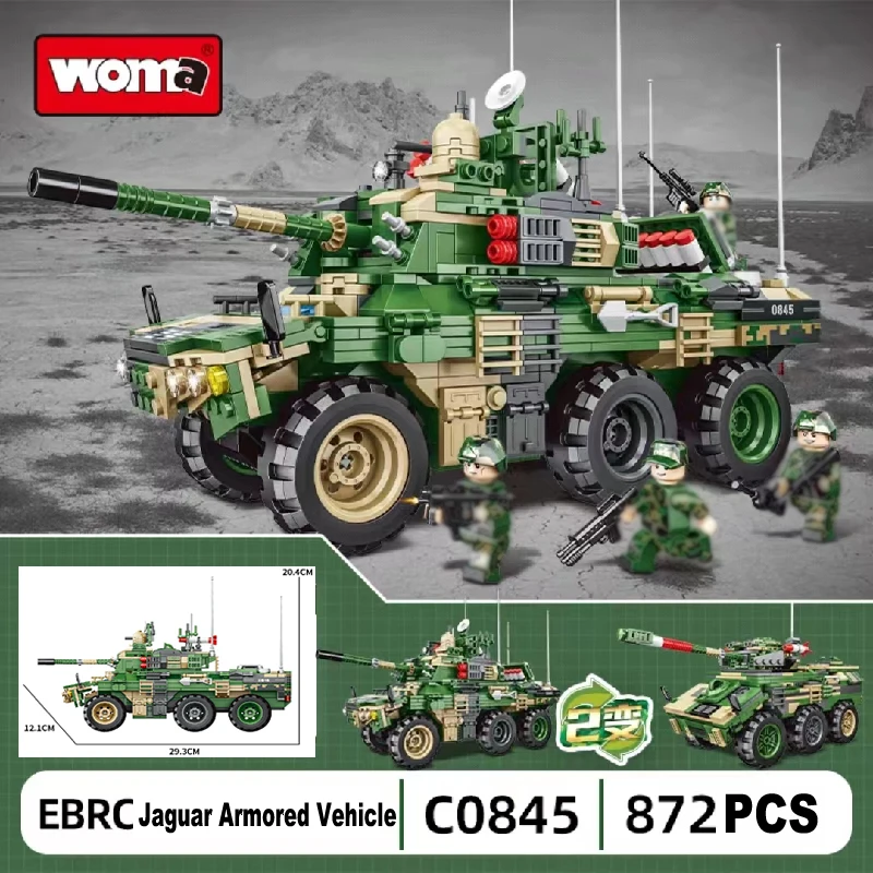 

WOMA 872PCS WW2 Military Weapon EBRC Jaguar Armored Vehicle Tanks Building Blocks Army Soldiers DIY Bricks Toys for Boys Gifts