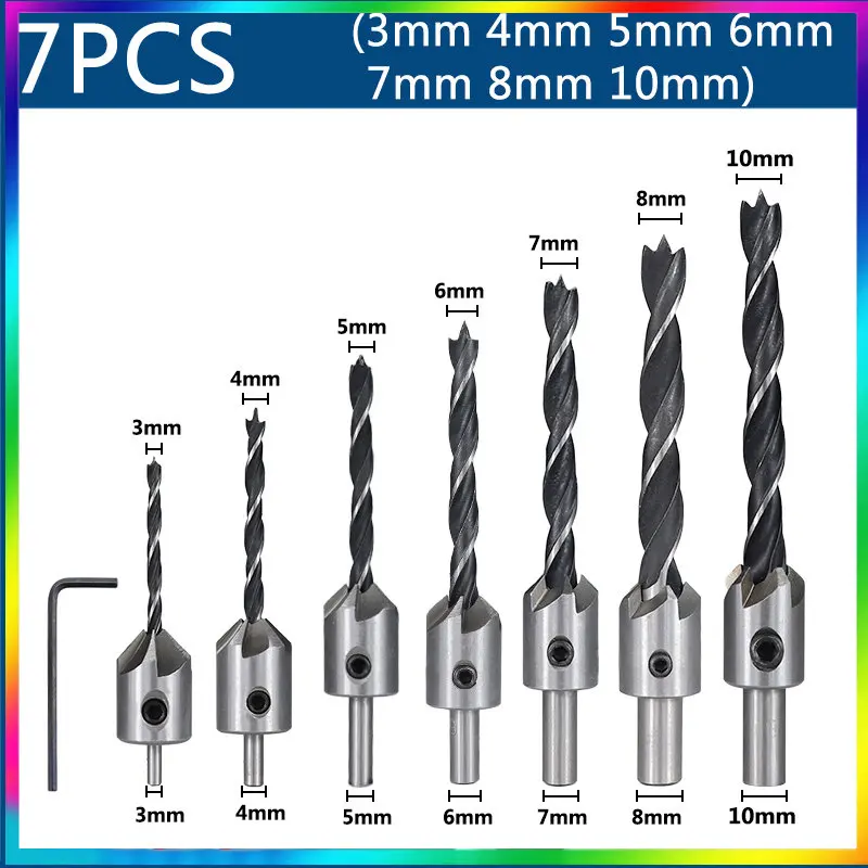 

3mm-10mm HSS Countersink Drill Bit Set Reamer Woodworking Chamfer Drill Counterbore Pliot Hole Cutter Screw Hole Drill Bit