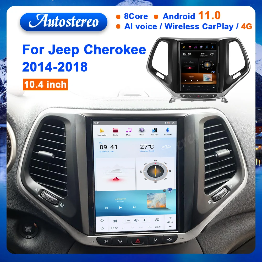 

GPS Navigation For Jeep Cherokee 2014-2018 Android11Qualcomm Car Radio HeadUnit Multimedia DVD Player Autostereo Recorder Screen
