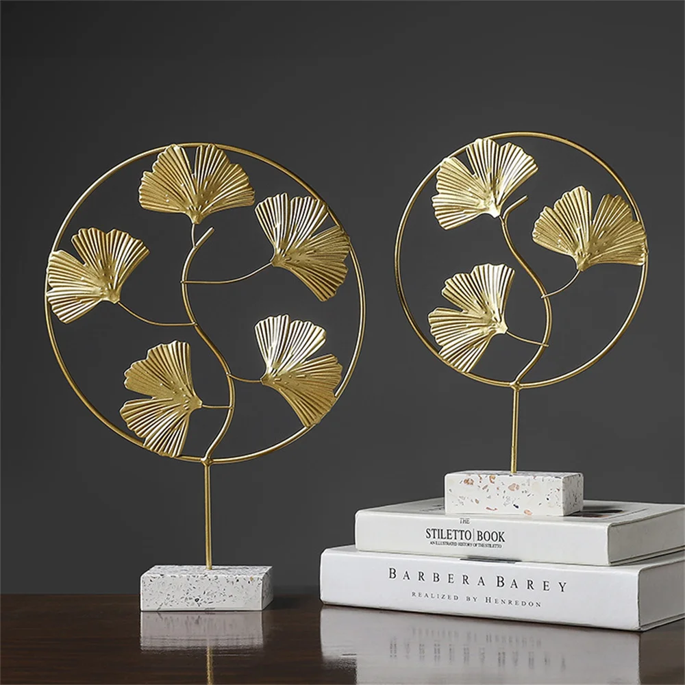 

Gold Apricot Leaf Iron Art Crafts Metal Apricot Tree Screen Home Living Room Porch Office Hollow Out Ornaments Ginkgo Decoration