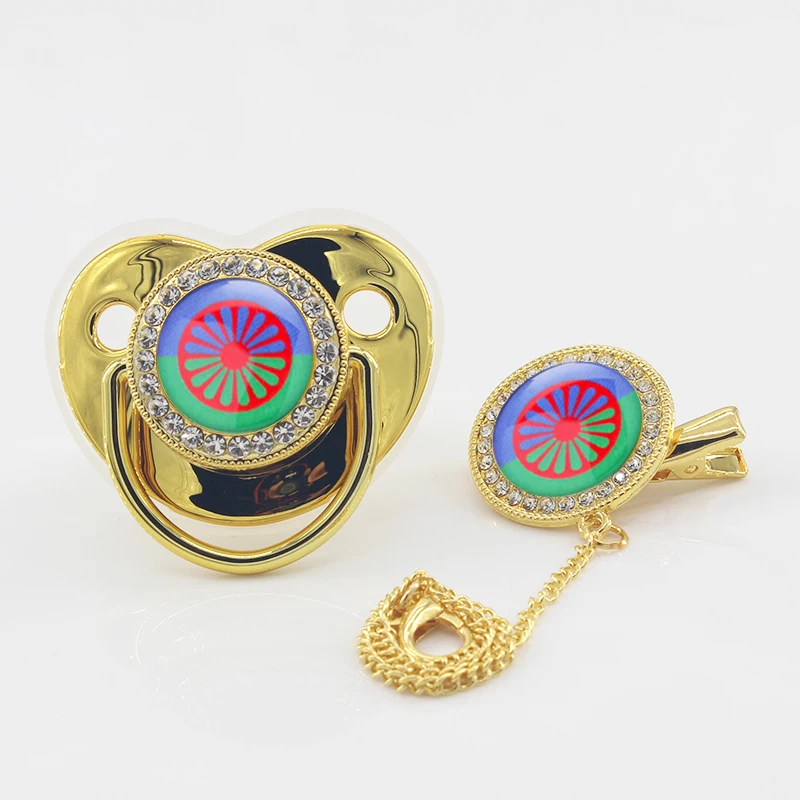 

Newborn Personalized Pacifier Clip Baby Luxury Pacifiers Gold Bling Infant Pacifiers Holder Silicone Teethers Nipple BPA Free