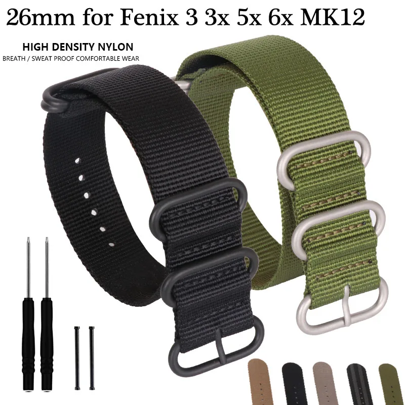 Sports Watchband 26mm Nato ZULU Nylon Watch Strap For Garmin Fenix 6X 5X 3X 3 HR Pro Descent Mk 1 2 Repalcement Canvas Band Belt