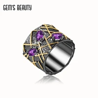 gems beauty 925 sterling silver 18k gold filled rings for women unique three stone with natural amethyst handmade rings