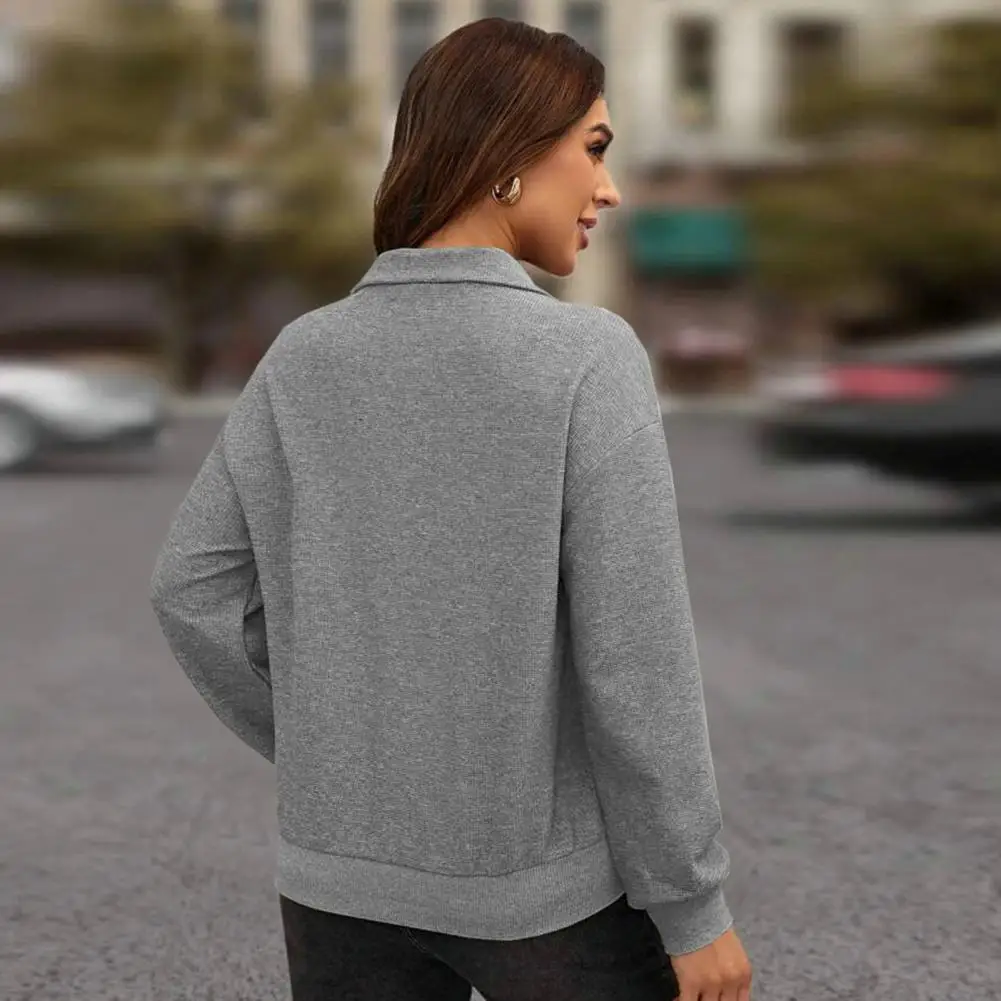 

Long Sleeve Loose Fit Sweatshirt Stylish Women's Autumn Winter Loose Fit Pullover Sweatshirt Lapel Zipper Long Sleeve Casual
