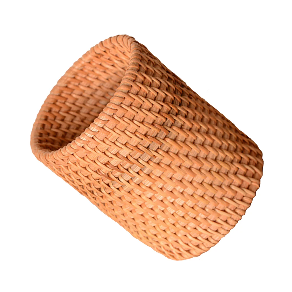 

Bucket Rattan Pen Holder Stationery Storage Bin Small Sundries Bucket Makeup Brushes Organizer for Indoor Office