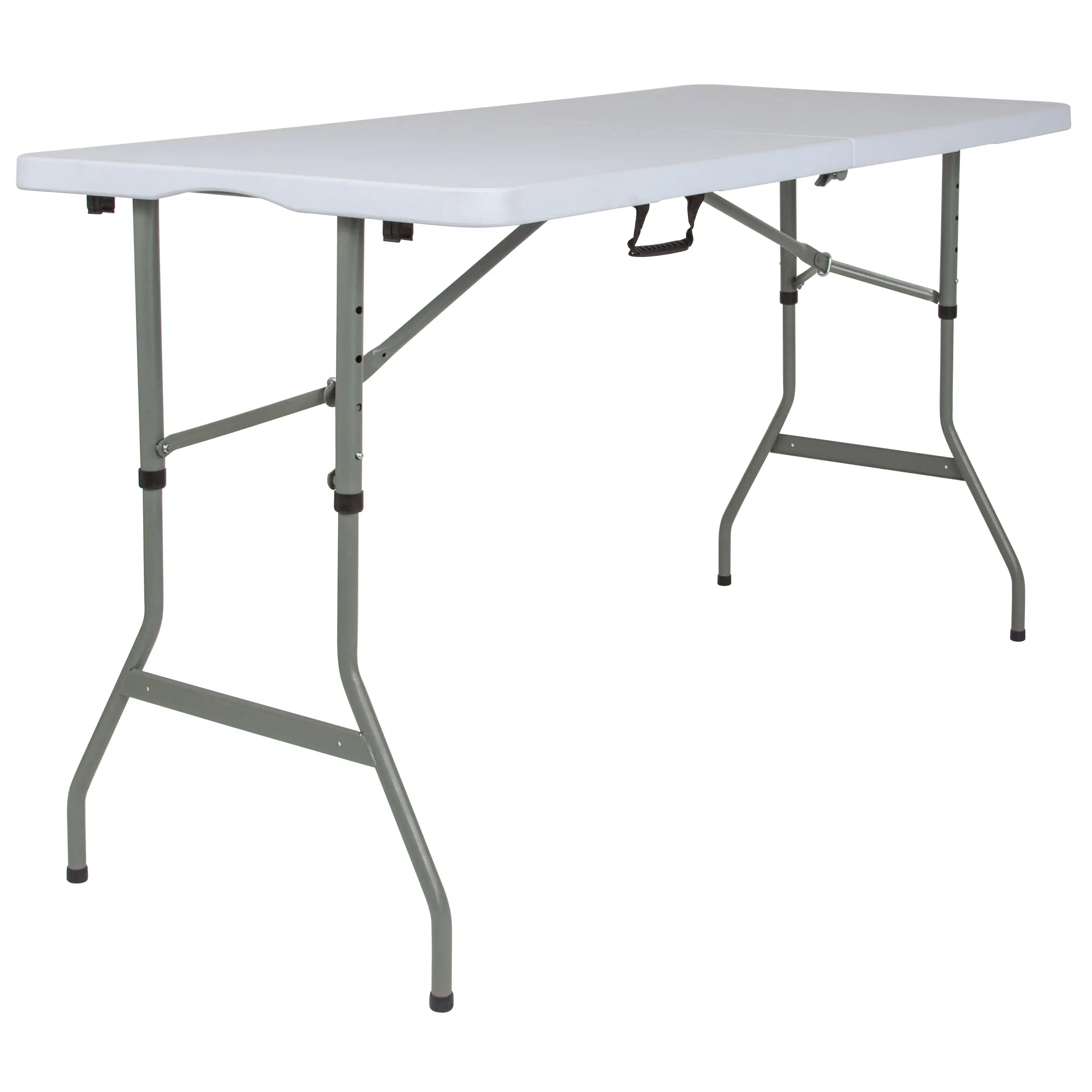 

5-Foot Height Adjustable Bi-Fold Granite White Plastic Banquet and Event Folding Table with Carrying Handle
