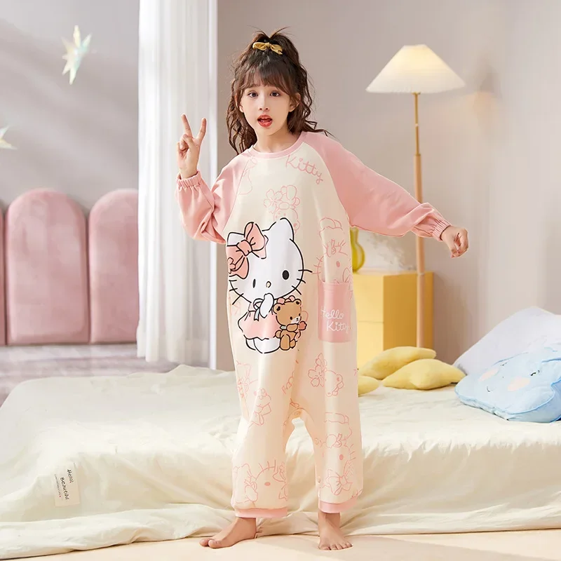 

Sanrio Kawaii Loungewear HelloKitty MyMelody Cinnamoroll Kuromi Anime Cartoon Cotton One Piece Pajamas Parent Child Wear Gift