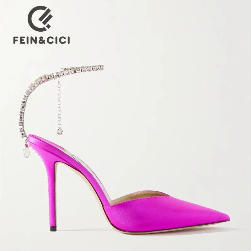 

Туфли-лодочки женские атласные, высокий каблук 8 см, украшенные стразами, дизайнерская вечерняя кожаная обувь, черные, весна 2022