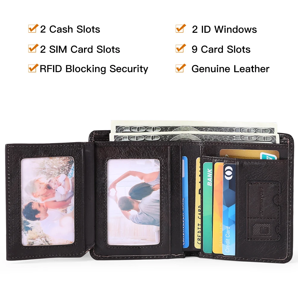 SENDEFN Classic Style Wallet Genuine Leather Men Wallets RFID Blocking Short Male Purse Card Holder Wallet
