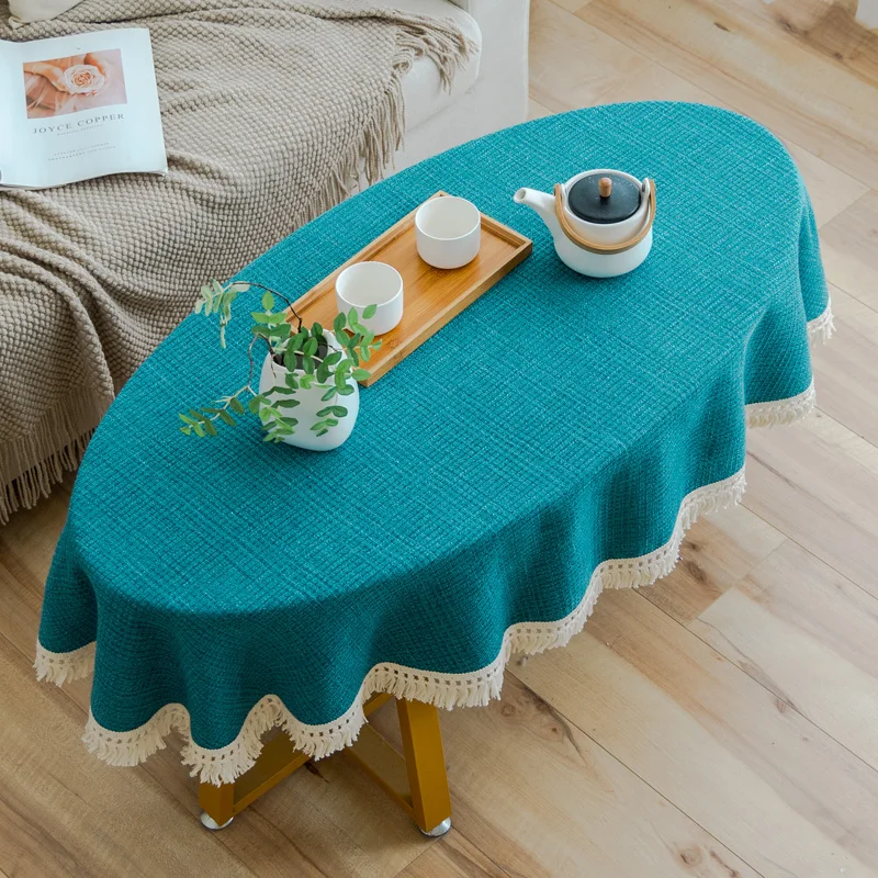 

Овальный чайный столик однотонная кисточка в пасторальном стиле простота скатерть из хлопка и льна новогодний журнальный столик для гостиной