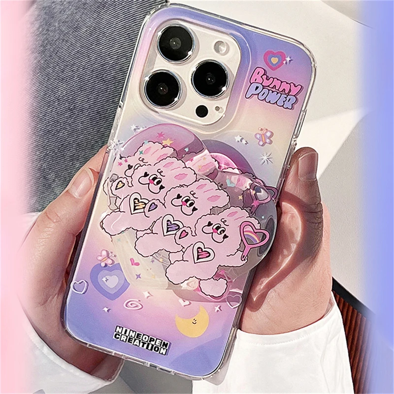 Korean Cute 3D Dancing Rabbit Phone Grip Tok Griptok Clear Holder Ring For iPhone 14 Accessories Lovely Heart Phone Stand Holder