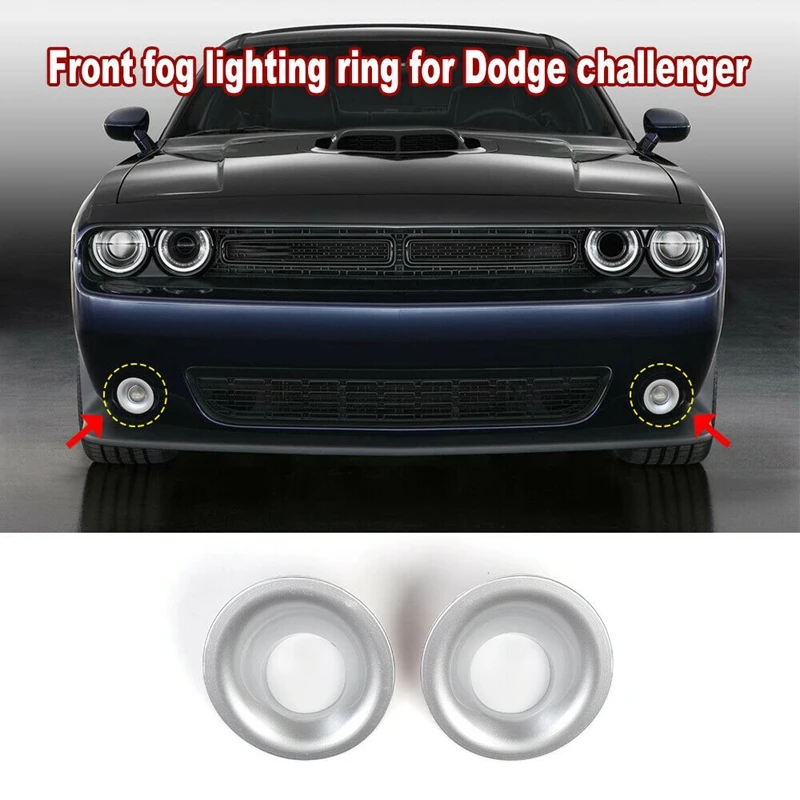 

For Dodge Challenger 2015-2019 2X Front Fog Light Lamp Trim Decor Cover Bezel Silver
