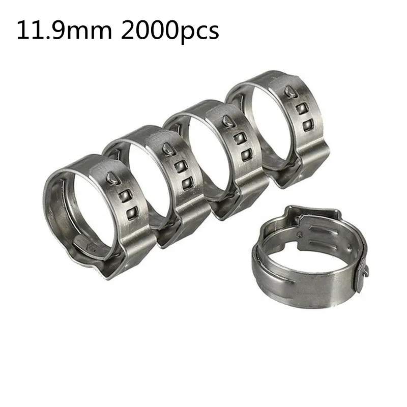 

2000pcs 304 Stainless Steel Single Ear Stepless Hose Clamps Clamp Assortment Kit Crimp Pinch Rings for Securing Pipe Hoses