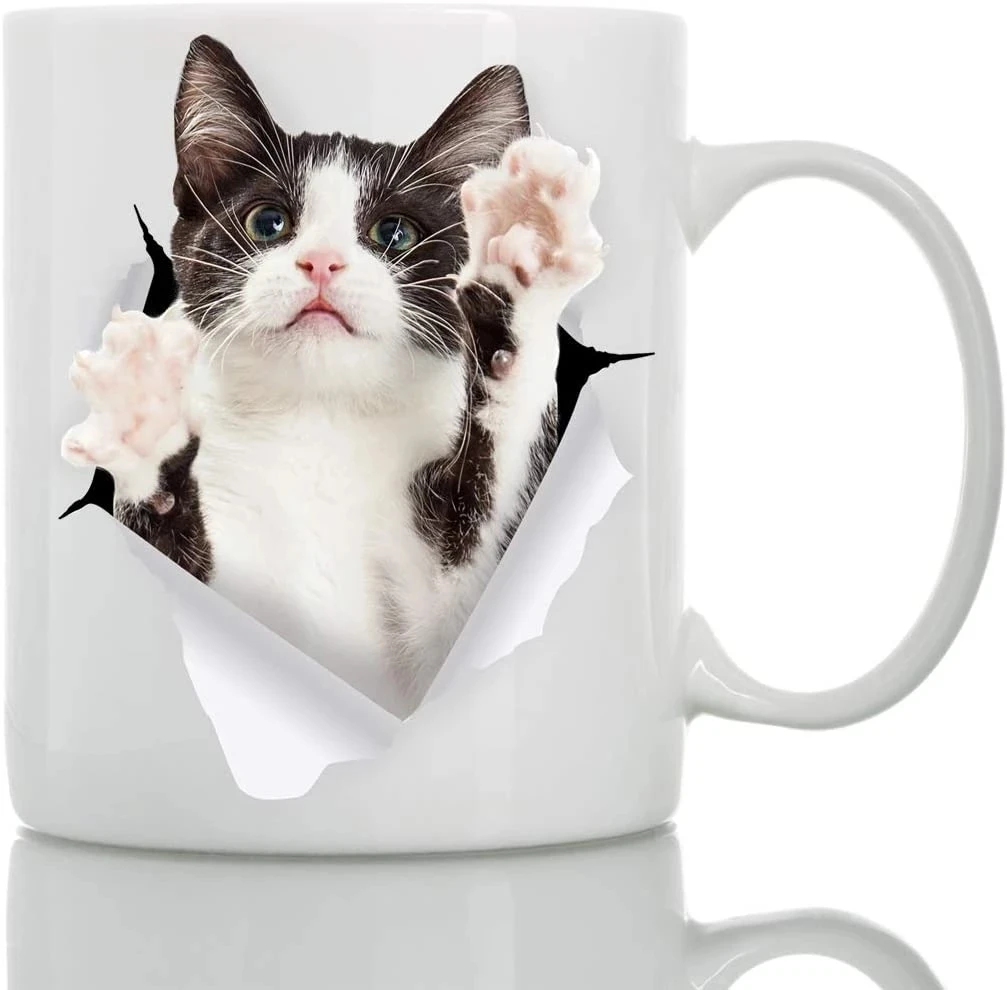 

Reaching Tuxedo Cat Mugs Cat Lady Drinkware Kitty Kitten Lover Coffeeware Home Decor Mommy Women Pet Cups Mother's Day Mugen