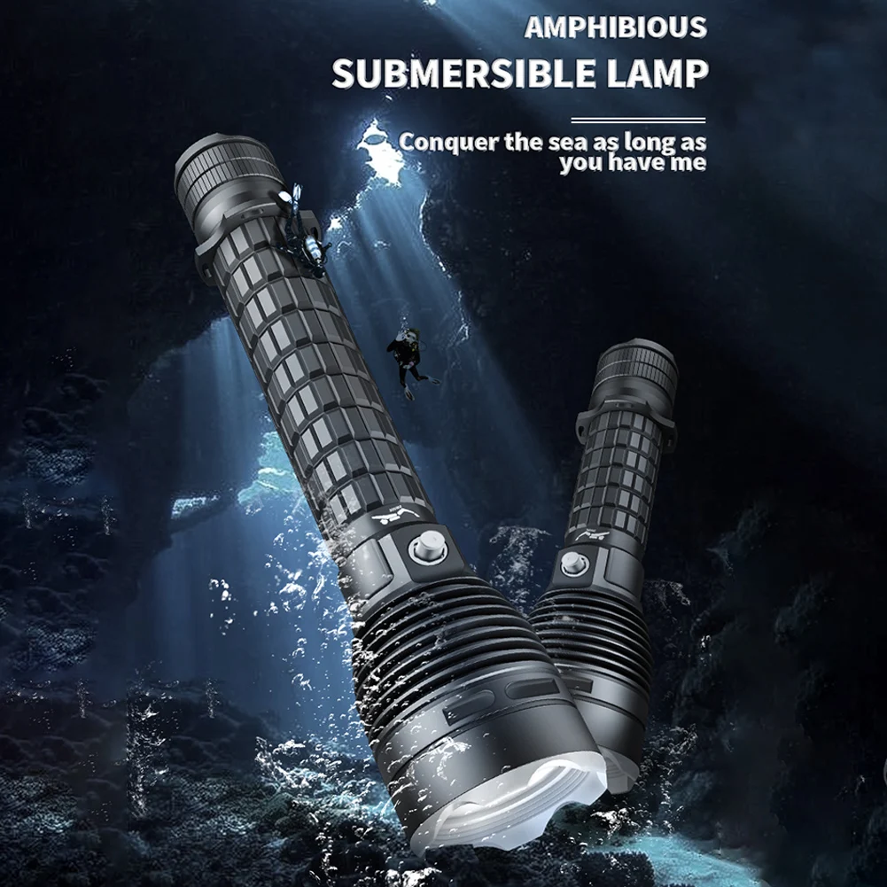 

Фонарик XHP70 светодиодный с высокой яркостью, портативный фонарик для дайвинга, ручная лампа IPX8, водонепроницаемая, 3 режима, фонарик для акти...