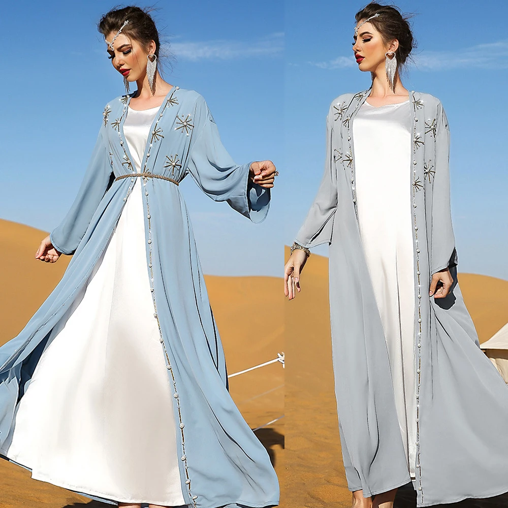 

Dubai Abaya Muslim Handmade Beads Cardigan Dress Robe Turkish Islamic Kimono Ramadan Eid Mubarak Femme Caftan Kaftan Arab Gown