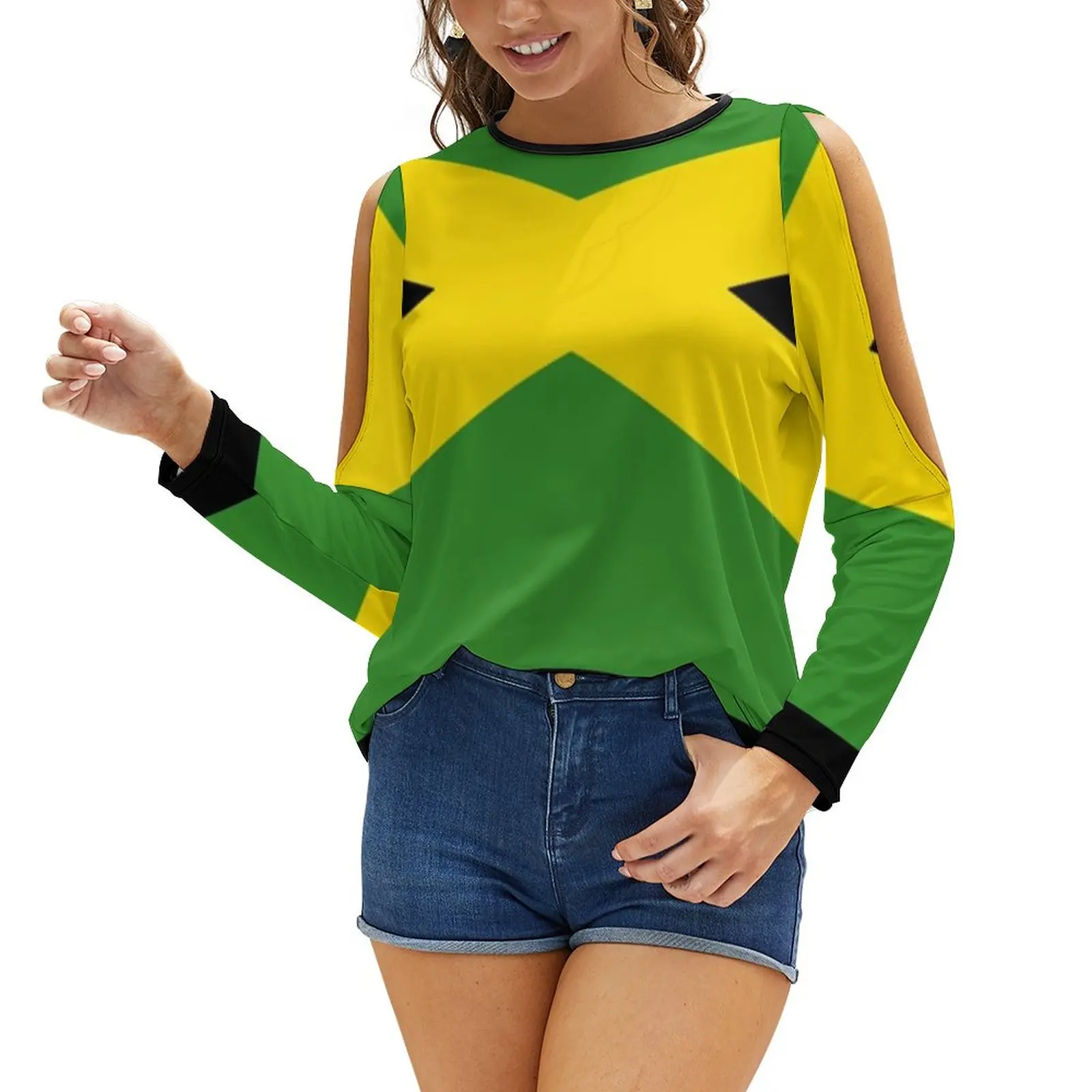 Женская футболка с принтом в виде флага вырезом лодочкой