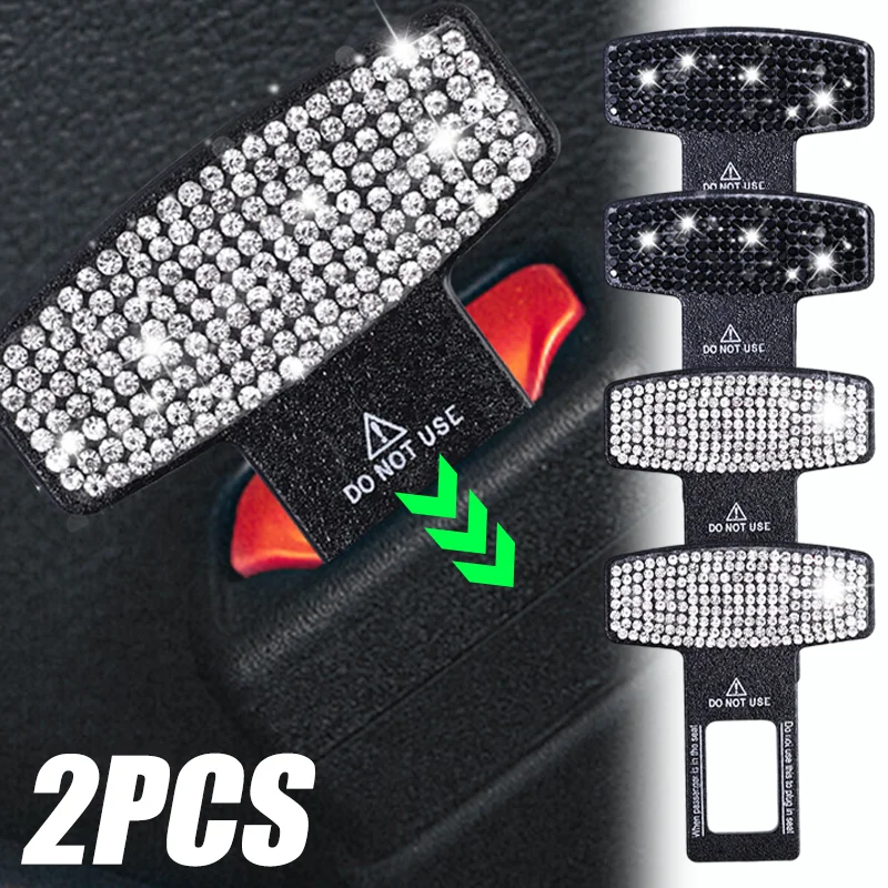 

2pcs Car Seat Belt Buckle Clip Decor Bling Bling Rhinestone Car Interior Safety Belt Stopper Plug Decoration Accessories