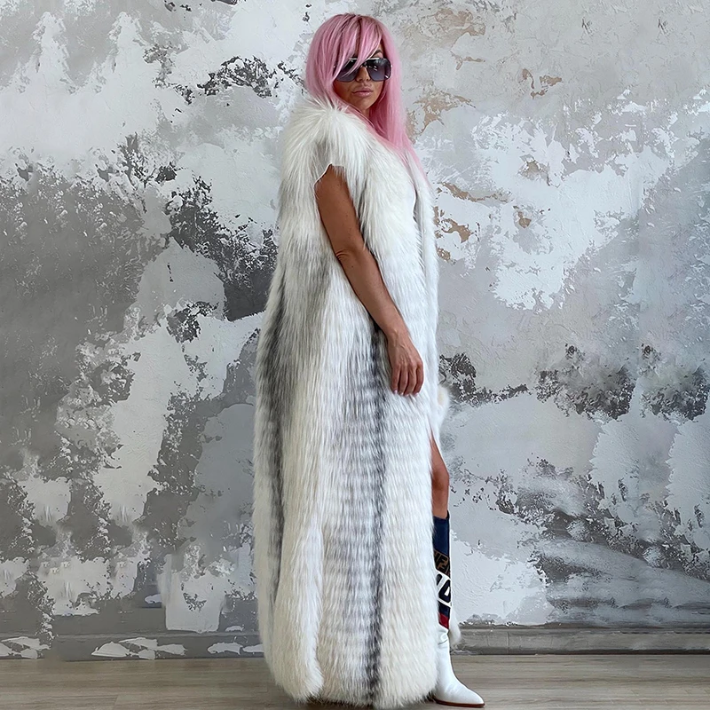 Genuine Fox Real Fur Vest Jacket Women High Street Tide Clothing Autumn Winter Sleeveless O-neck Natural Fox Fur Coat Female