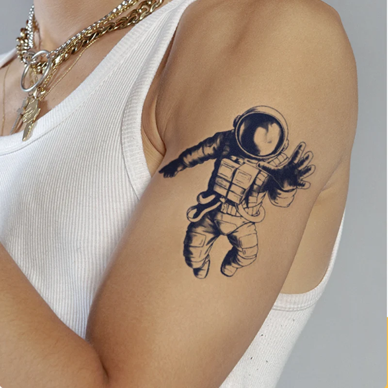 Черная водостойкая временная татуировка 1 шт. астронавт Вселенная серия